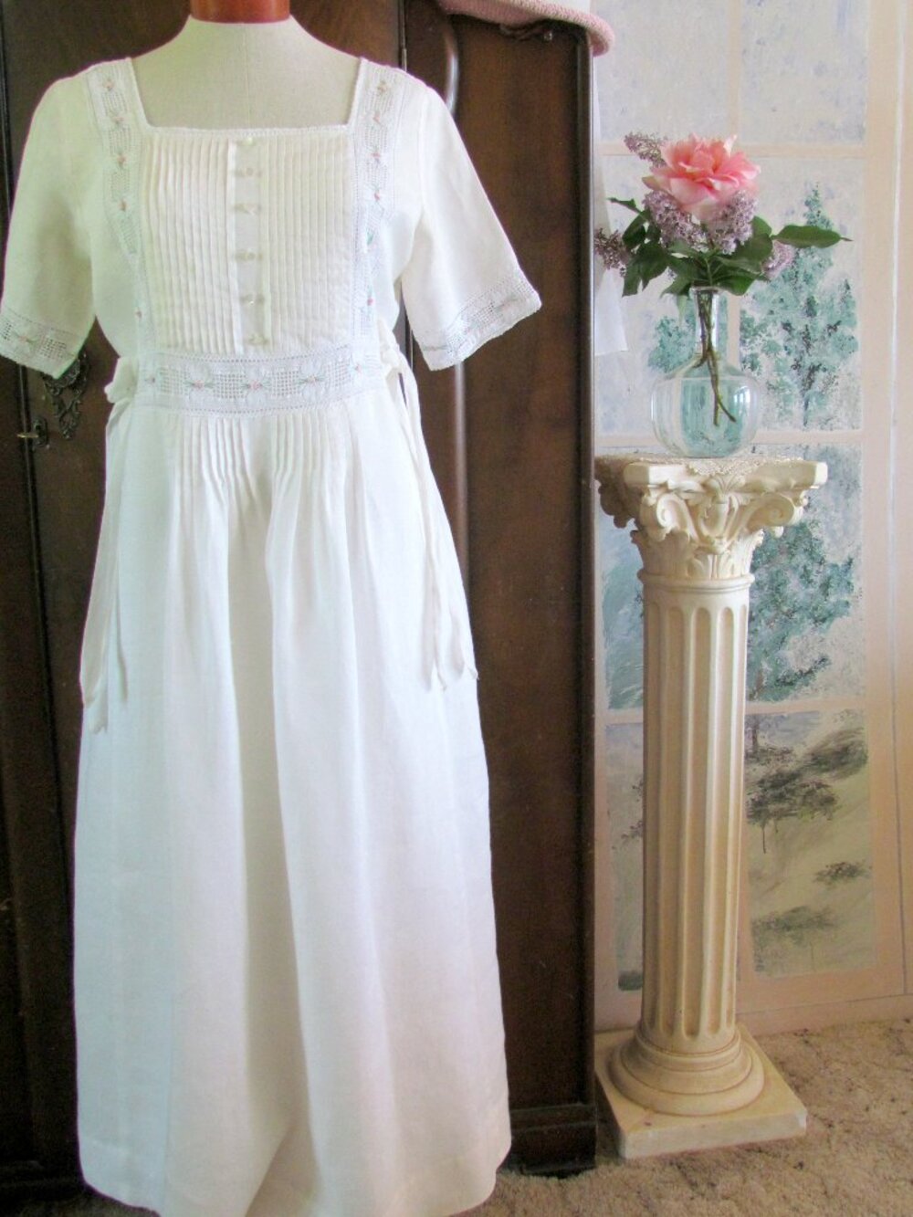 EDWARDIAN-STYLE WHITE DRESS, 8, ROMANTIC SUSAN BRISTOL VINTAGE; LINED RAMIE, EUC